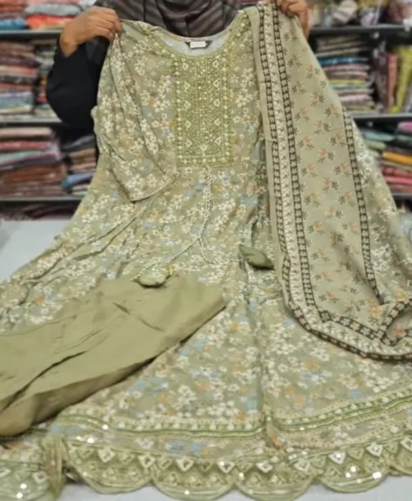 Premium Rayon Long Anarkali Top Bottom Dupatta Set | TS2060